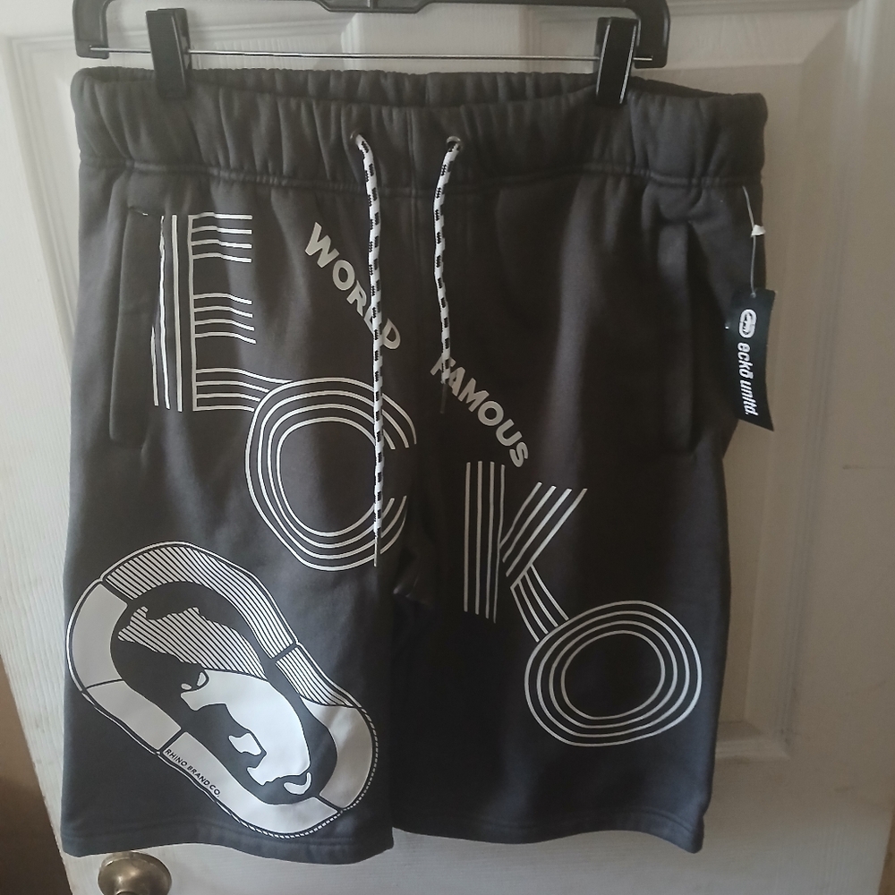 Ecko Unltd - Mens Gray/White Stretch Pull On Fleece Polyester Medium Shorts. NWT